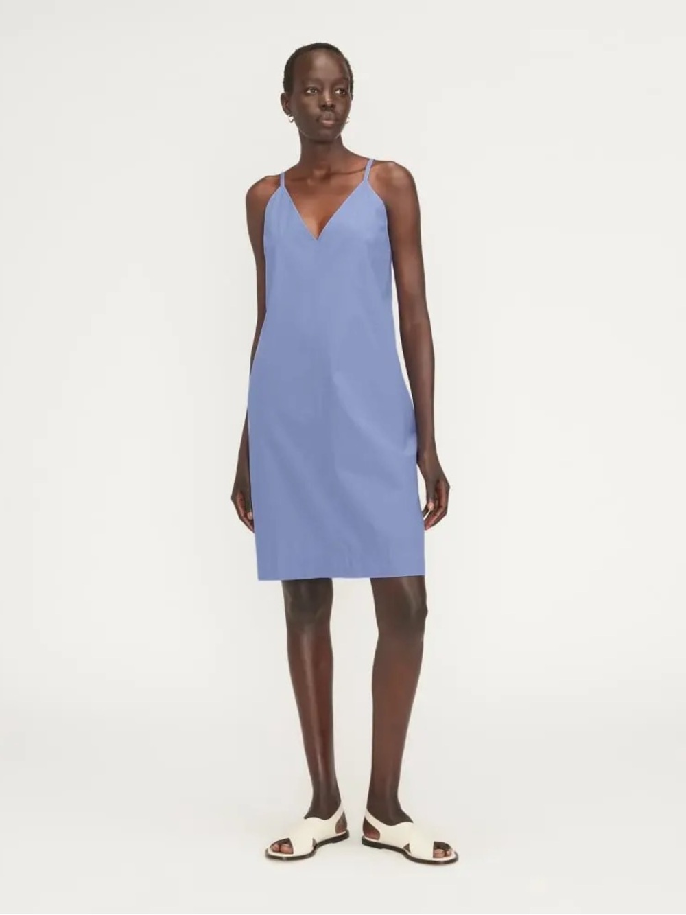 Everlane Periwinkle The Poplin slip dress Vneck 100% cotton 10